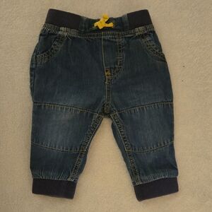 Cat & Jack Blue Denim Joggers with Yellow Tie